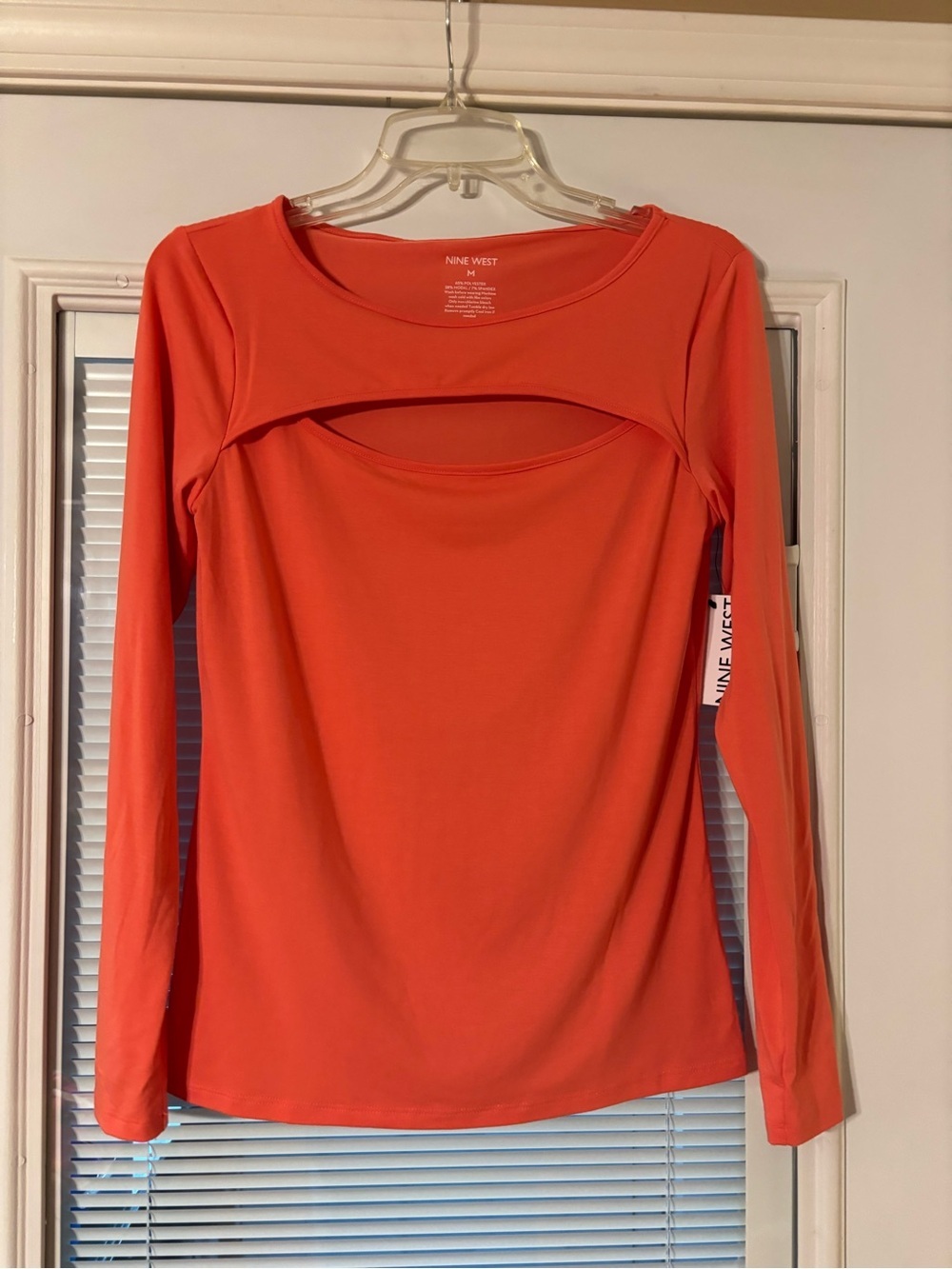 Nine West Bright Orange Long-Sleeve Front Cutout Top